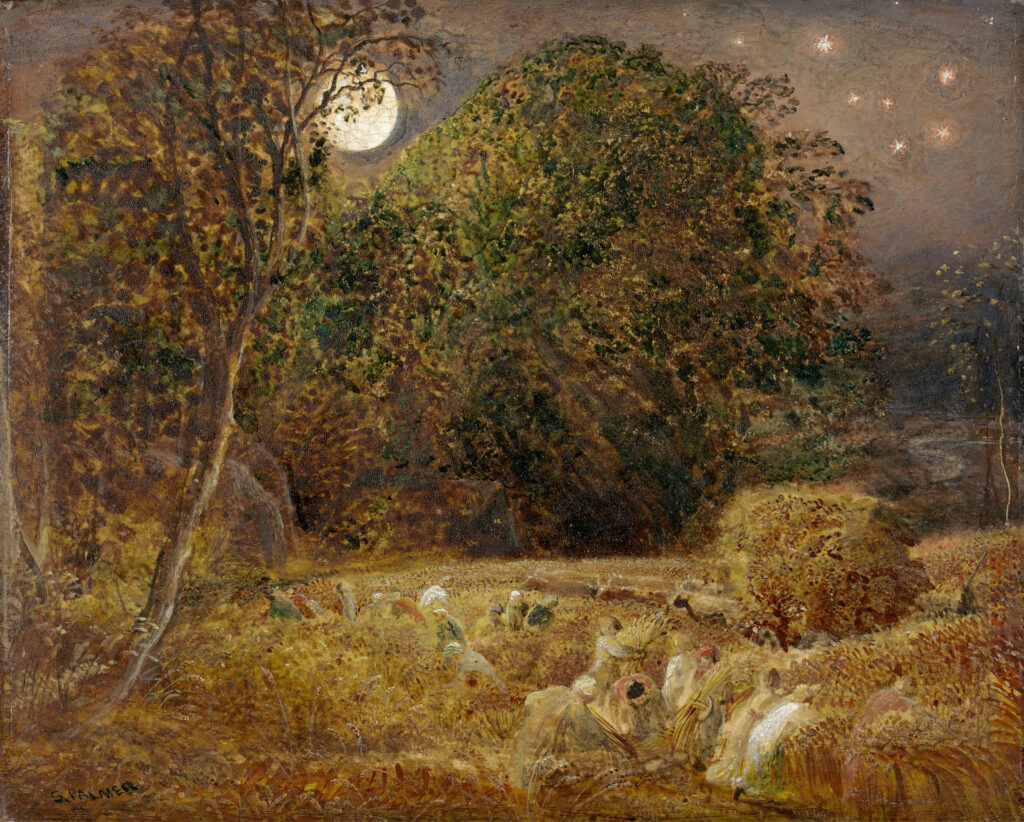 Samuel Palmer, The Harvest Moon, ca. 1833. Oil on paper laid on panel. Yale Center for British Art, Paul Mellon Collection